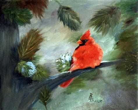 Winter Cardinal Original 8x10 Oil Painting