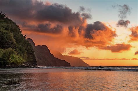 Sunset Over The Receding Mountains Of The Na Pali Coast Of Kauai