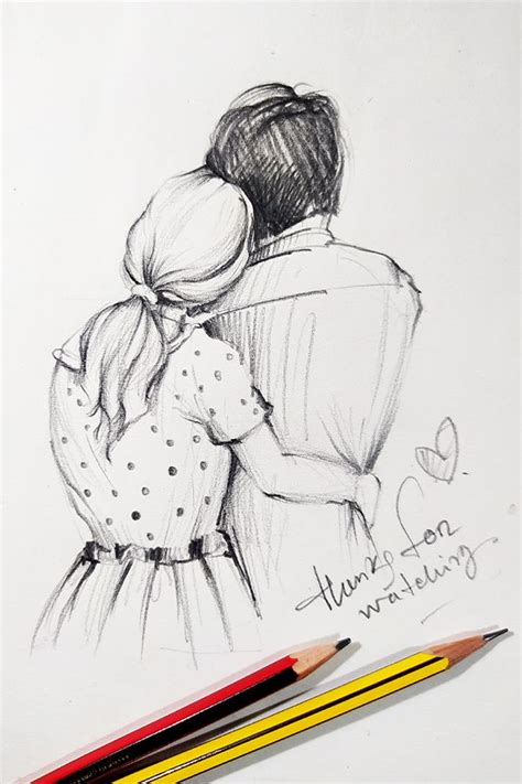 A Pencil Drawing Of Two People Hugging Each Other