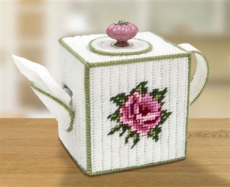 Mary Maxim Teapot Tissue Box Cover Plastic Canvas Kit Ebay Plastic