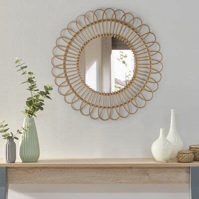 Diameter 39.5 inches x 1.5 inches deep. Highland Dunes Strom Woven Rattan Coastal Wall Mirror ...