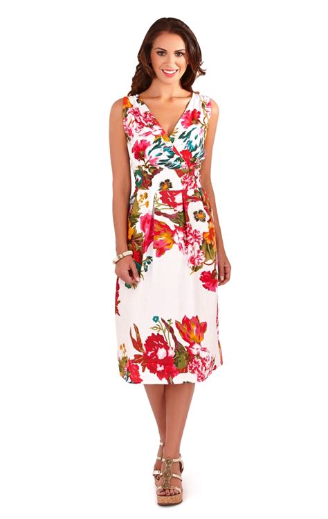 Womens Dress 100 Cotton Floral Summer Dress Mid Knee Length Ladies