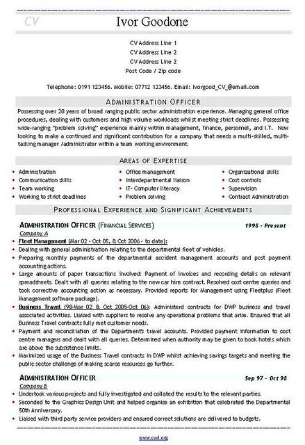 Accounting, business administration, and economics are good examples. Admin Officer - Financial (CV Resume) | Download free CVs ...