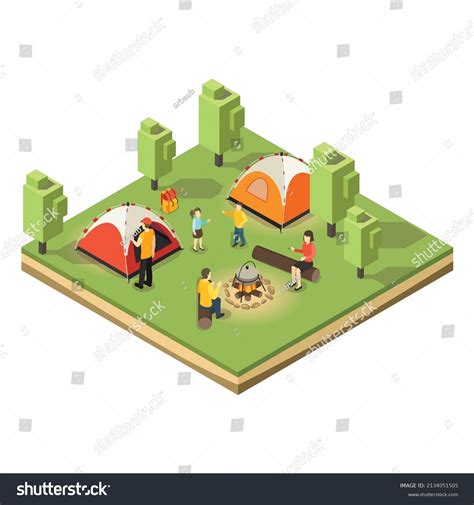Isometric Camping Territory Composition Vector Stock Vector Royalty