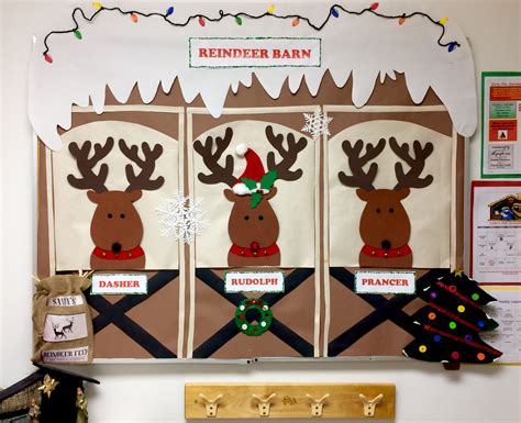 Reindeer Barn Christmas Bulletin Board Idea Classroom Christmas