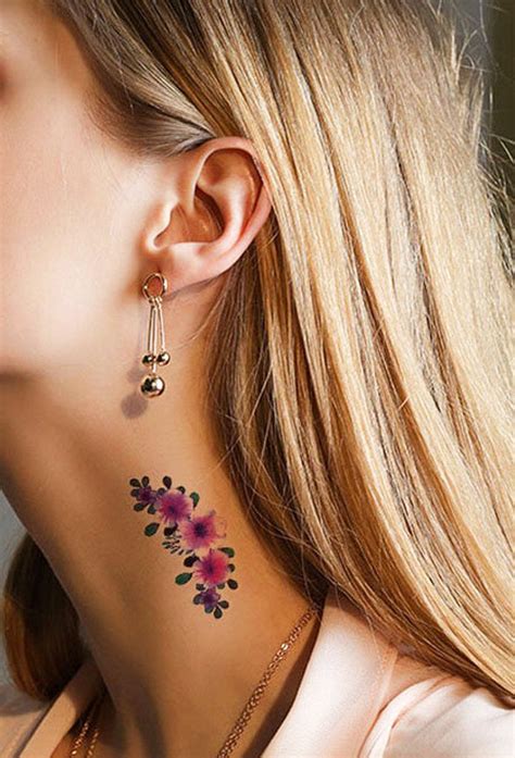 Sadie Watercolor Delicate Floral Flower Temporary Tattoo Neck Tattoo