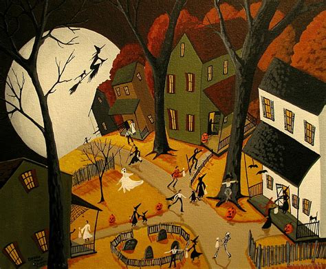 Halloween Eve A Folkartmama Original Primitive Folk Art Painting By