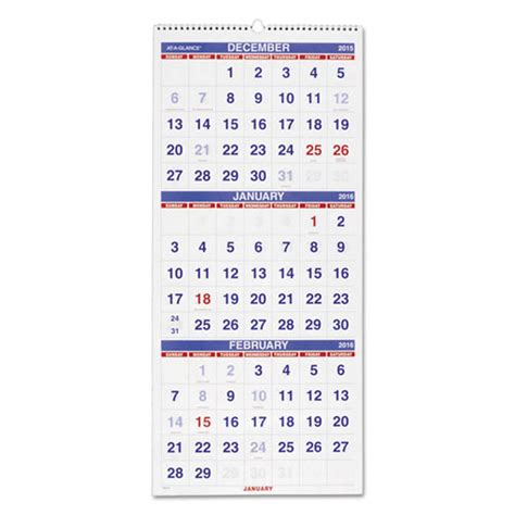 Vertical Format Three Month Reference Wall Calendar Ultimate Office