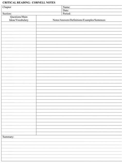 40 Free Cornell Note Templates With Cornell Note Taking Note Taking