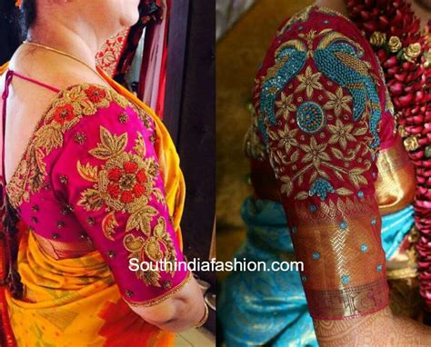 Elbow Sleeves Embroidery Blouse Designs Cutwork Blouse Designs Fancy