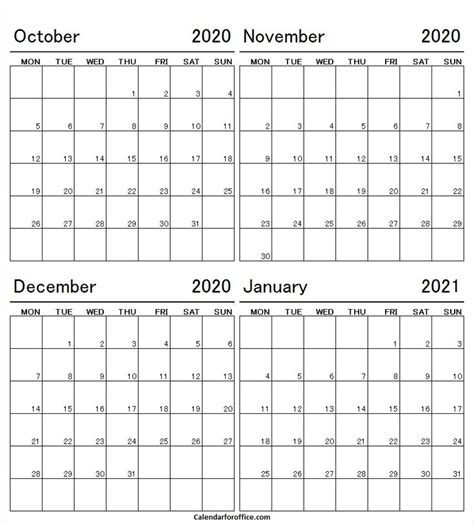 2020 December 2021 January Calendar Printable Blank Calendar Template