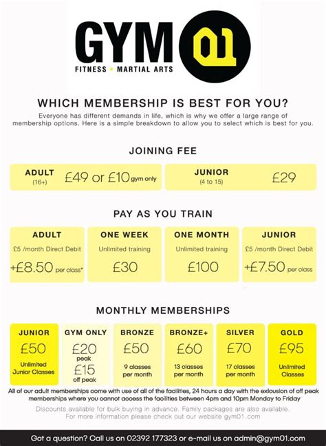 Pricing Information 2020 Gym 01 Fitness And Martial Arts