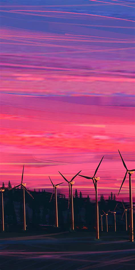 Download 1080x2160 Wallpaper Windmill Journey Landscape Sunset Art