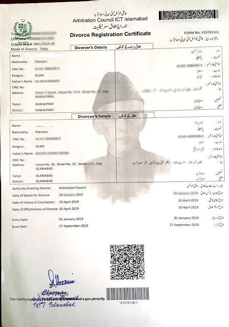 Nadra Divorce Certificate Pakistan Online Sample
