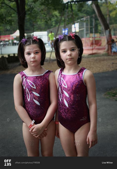Twinsburg Ohio August 4 2012 Identical Twin Sisters In Bathing Suits During The Annual