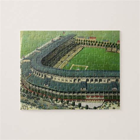 Vintage Sports Baseball Stadium Aerial View Jigsaw Puzzle