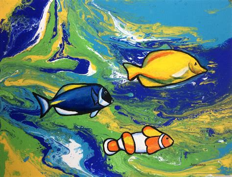 Abstract Painting Art Deco Tropical Fish Contemporary Art Etsy In