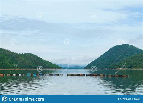 Beautiful Lake River Water Mountain Landscape Scene Stock