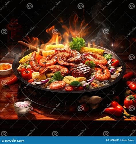 Plate of Sizzling Delights in a Vibrant Art Style Stock Illustration