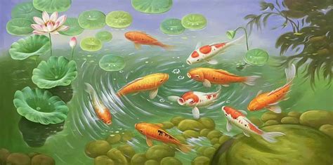 9 Koi Fish Feng Shui Painting For Living Room