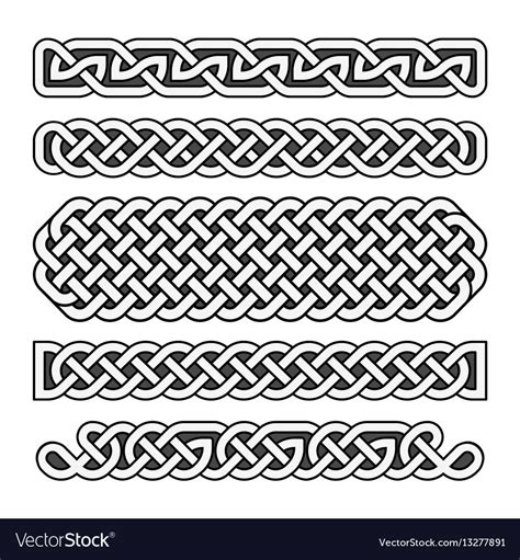Celtic Knots Medieval Borders Set In Black Vector Image