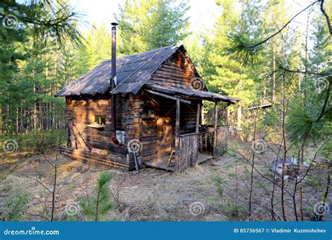 Forest Shelter Cabin For Hunters In The Siberian Taiga Stock Image