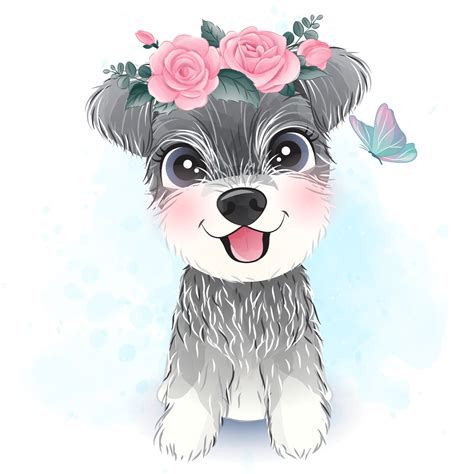 cute little schnauzer with floral illustration 2063822 vector art at vecteezy