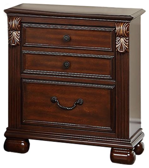 2 Drawer Wood Nightstand In Cherry Finish Traditional Nightstands