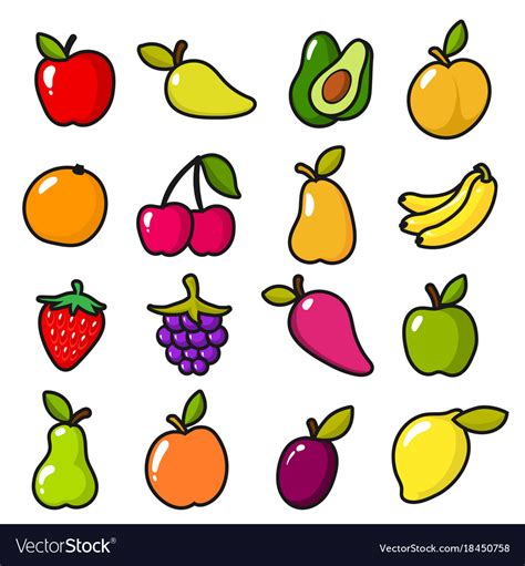 Collection Fruits In Cartoon Style Royalty Free Vector Image