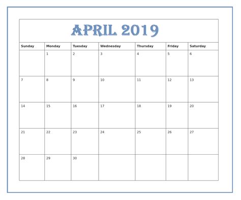 April 2019 Calendar Editable Calendar Template 2019 Calendar