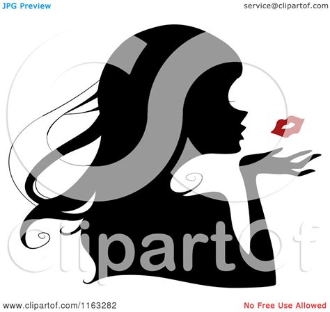 Cartoon Of A Silhouetted Woman Blowing A Red Kiss Royalty Free Vector