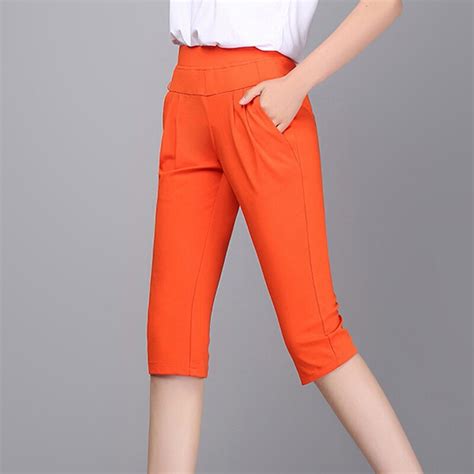 Plus Size S 4xl Harem Pants Women Solid Stretch Calf Length Summer Pencil Pants Casual Pants