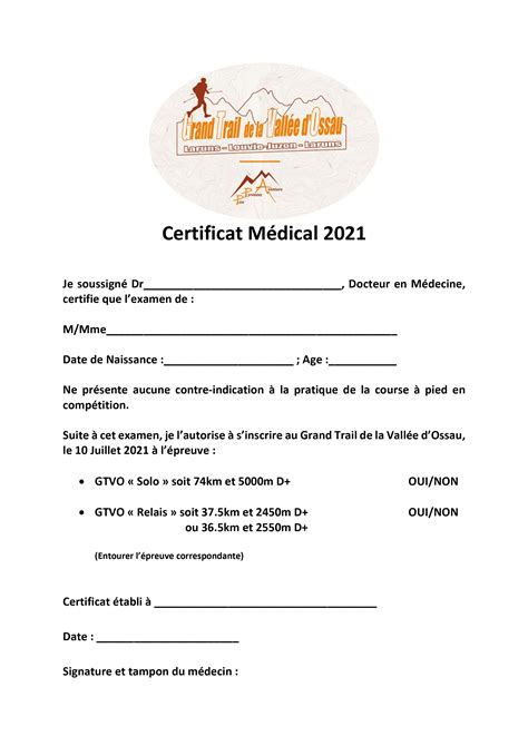 certificat médical GTVO
