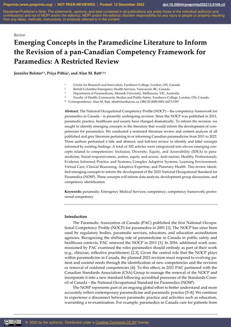 Pdf Emerging Concepts In The Paramedicine Literature To Inform The