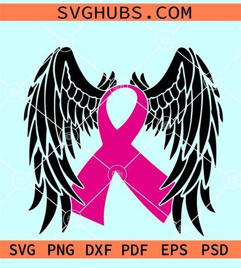 Cancer Ribbon With Wings Svg Breast Cancer Ribbon With Wings Svg