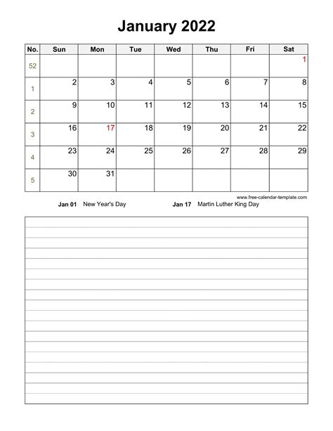 Printable Monthly 2022 Calendar With Space For Appointments Vertical