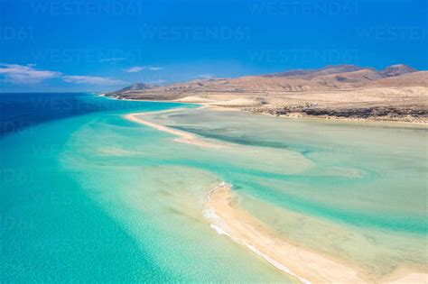 Aerial View Of Sotavento Beach Lagoon In Costa Calma Fuerteventura Island Stock Photo