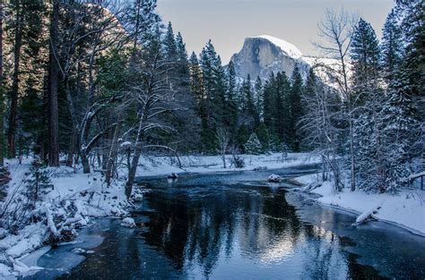 Yosemite National Park Winter River Trees Mountains Landscape Wallpapers HD Desktop And
