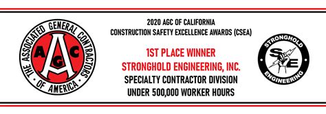 Stronghold Wins 1st Place 2020 Construction Safety Excellence Awards