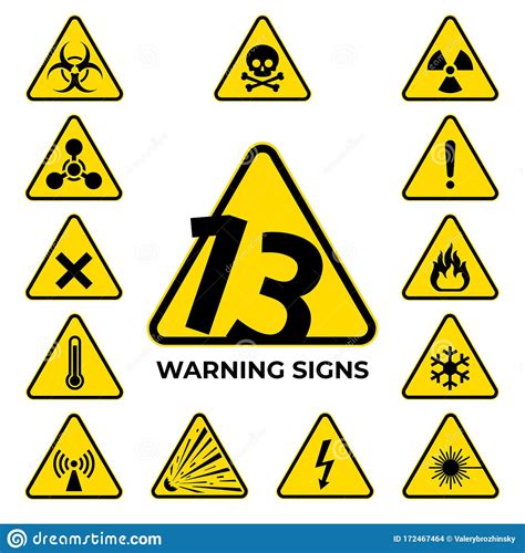Set Of Hazard Warning Signs 13 Black Yellow Triangle Warning Safety