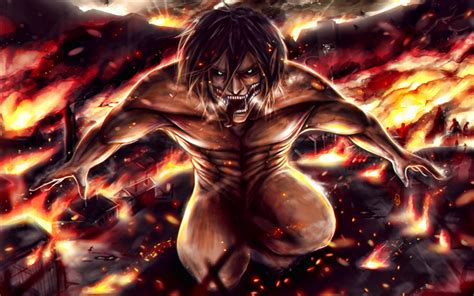Download Wallpapers Eren Yeager 4k Attack On Titan Fire Manga
