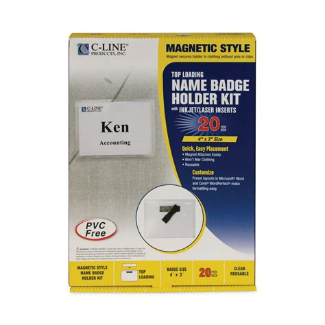 C Line Magnetic Name Badge Holder Kit Horizontal 4w X 3h Clear 20