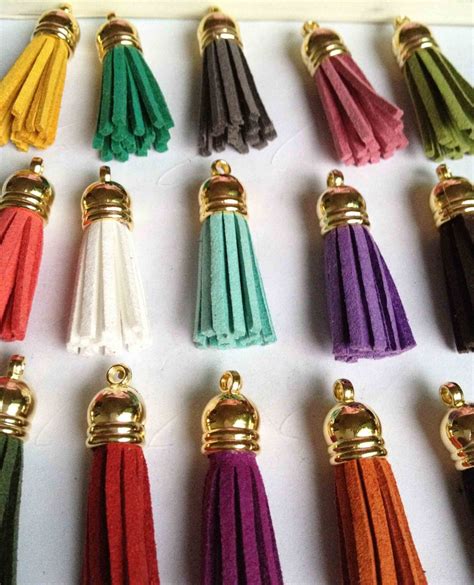 20pcs Of Mix Colors Leather Tassel With Gold Caps Suede Bag Etsy