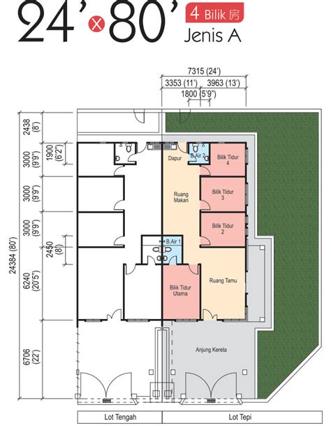 Pelan lantai plan rumah 4 bilik kos rendah design rumah b1 24 4 bilik 2 air 30 kaki x 49. Teobros | Taman Tanjong Minyak Perdana
