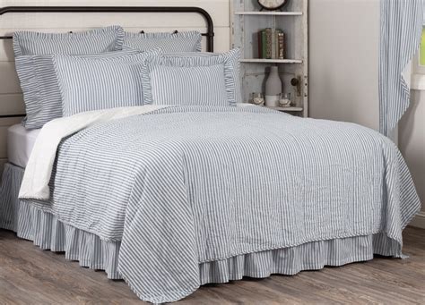 Sawyer Mill Blue Ticking Stripe Twin Quilt Coverlet 68wx86l Allysons
