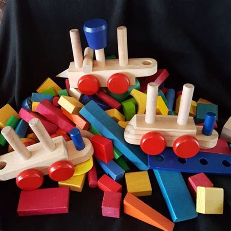 Melissa Doug Stacking Trains Classic Wooden Toddler Toy Set 3 Tons Wood