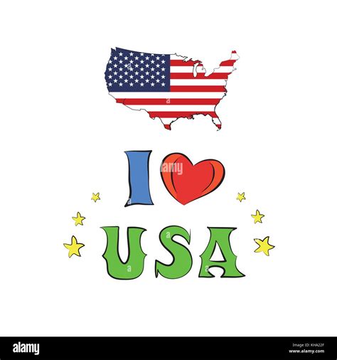 I Love The United States Of America Usa Map And Flag Vector