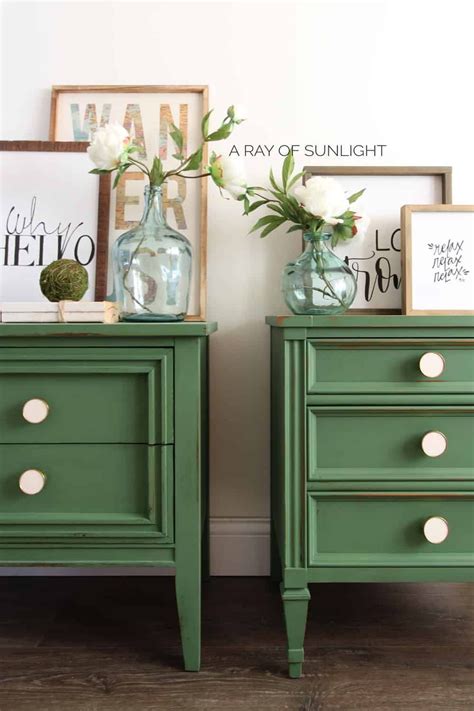 Diy Emerald Green Mismatched Nightstands Green Bedroom Furniture