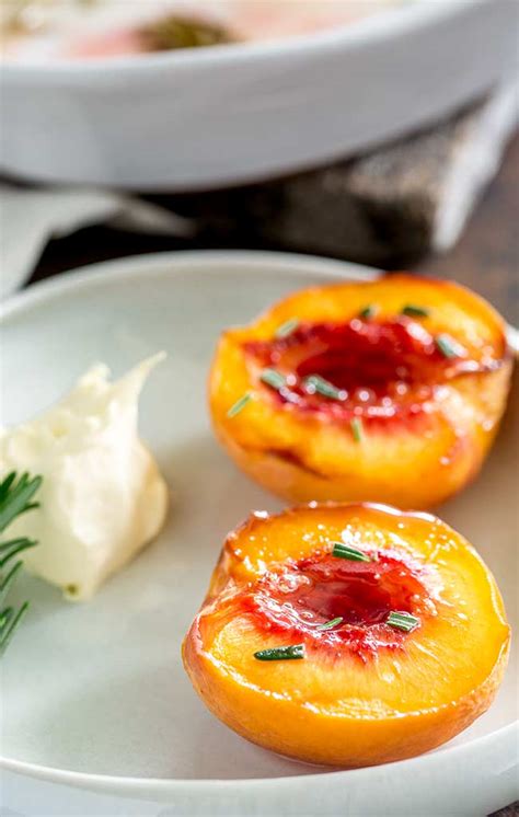 Roasted Peaches With Brown Sugar And Rosemary Sprinkles And Sprouts