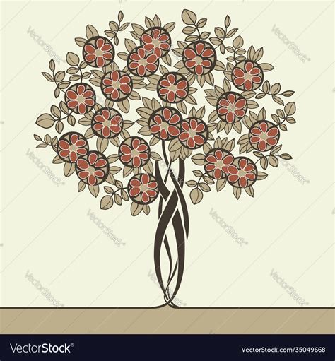 Beautiful Tree Drawn In Art Nouveau Style Vector Image
